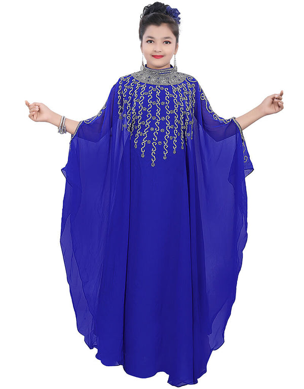 Dubai Royal Blue Georgette Hand Zari Embroidery Farasha