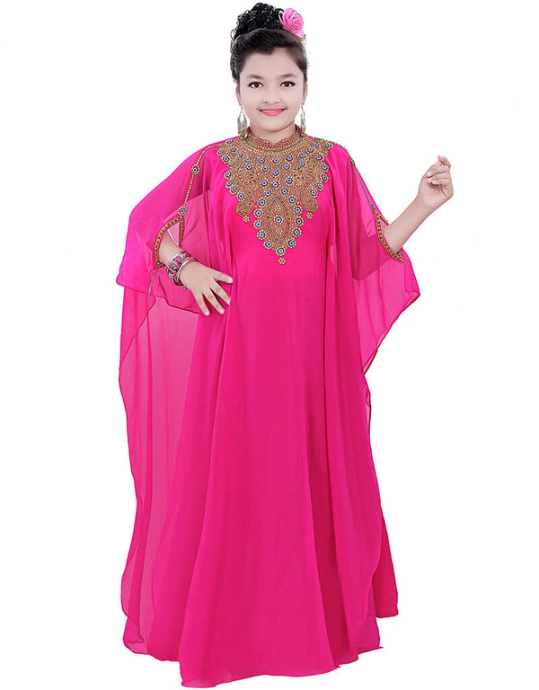 Modest Rani Pink Georgette Hand Zari Embroidery Farasha