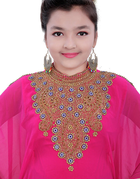 Modest Rani Pink Georgette Hand Zari Embroidery Farasha