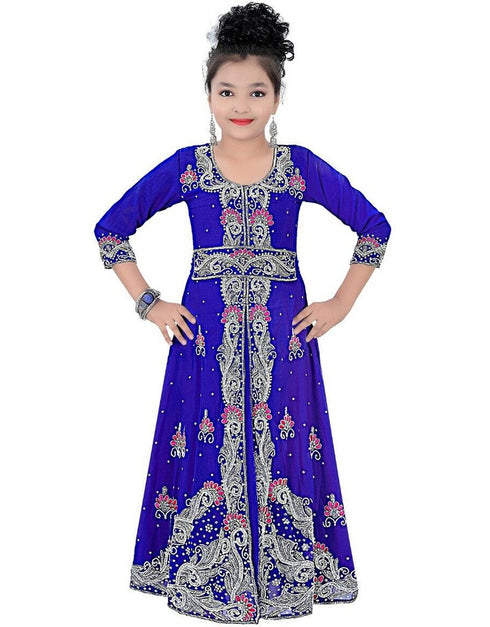 Modern Royal Blue Georgette Hand Zari Embroidery Kaftan
