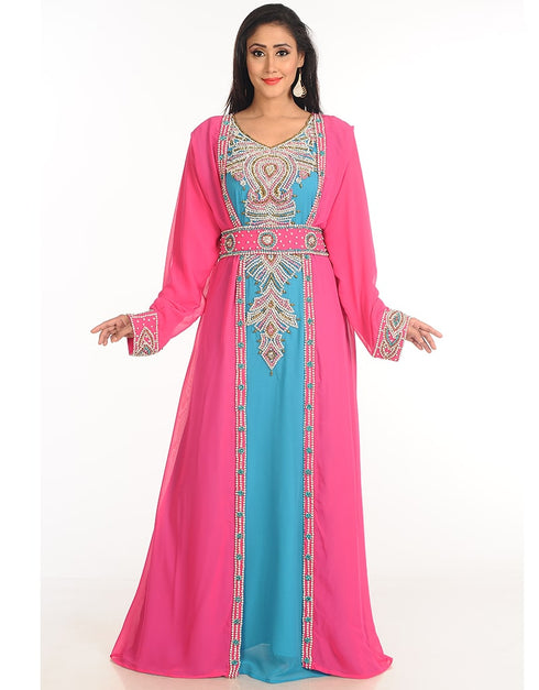 Modest Multicolor Georgette Hand Zari Embroidery Kaftan