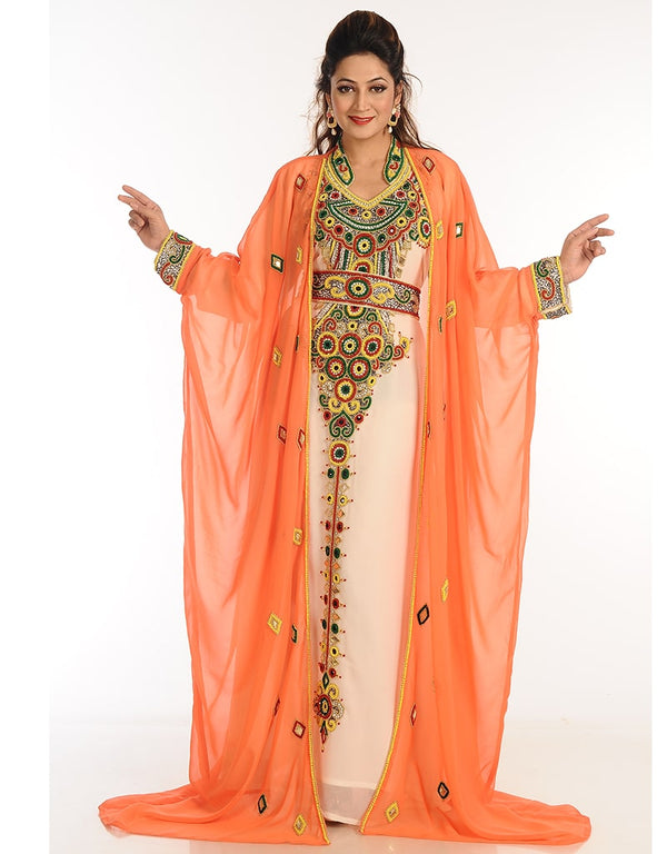 Chic Multicolor Georgette Hand Zari Embroidery Kaftan