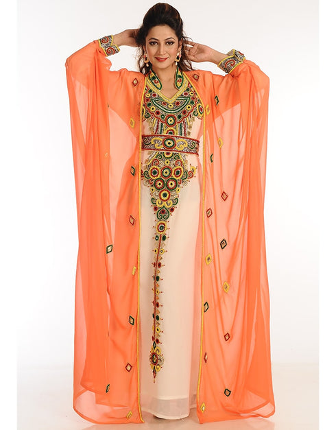 Chic Multicolor Georgette Hand Zari Embroidery Kaftan