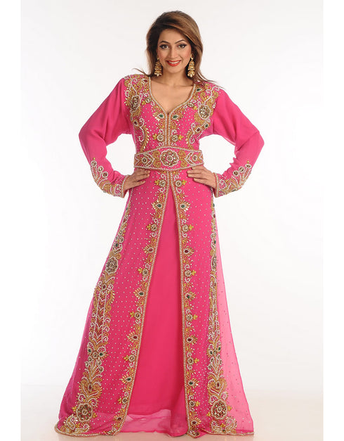 Arabic Red Georgette Hand Zari Embroidery Bridal Kaftan