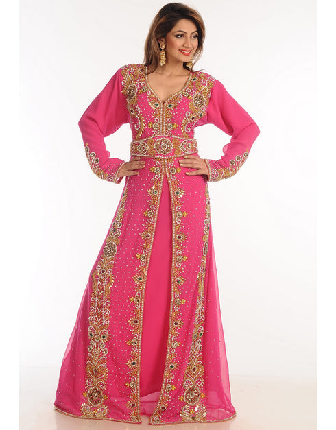 Arabic Red Georgette Hand Zari Embroidery Bridal Kaftan