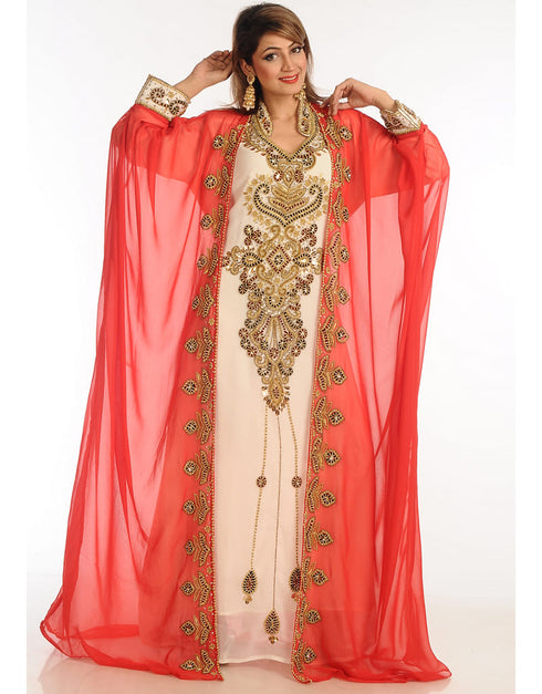 Women Multicolor Georgette Hand Zari Embroidery Kaftan