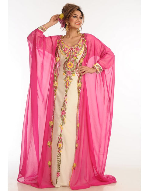 Muslimah Multicolor Georgette Hand Zari Embroidery Kaftan