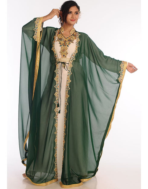 Chic Multicolor Georgette Hand Zari Embroidery Kaftan