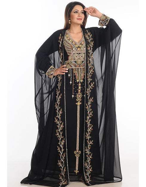 Modern Black Georgette Hand Zari Embroidery Kaftan