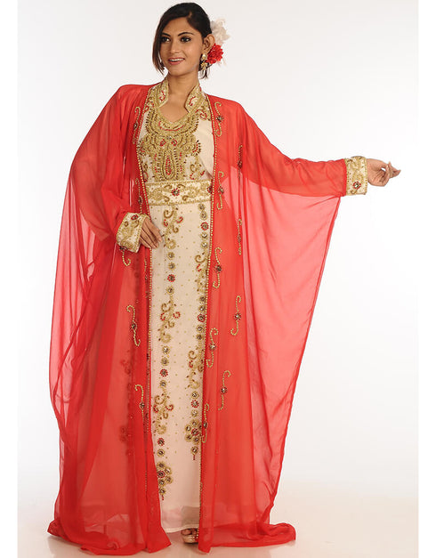 Muslimah Multicolor Georgette Hand Zari Embroidery Kaftan