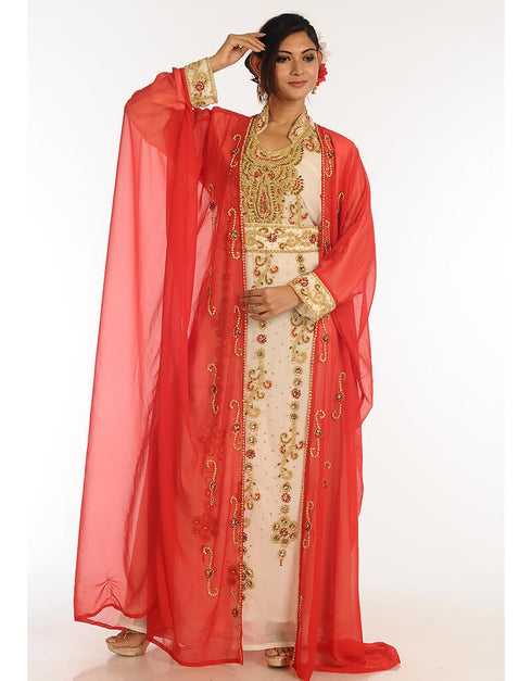 Muslimah Multicolor Georgette Hand Zari Embroidery Kaftan