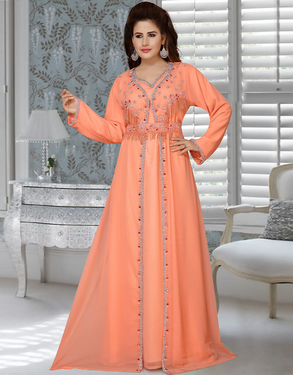 Muslim Peach Georgette Moroccan Kaftan
