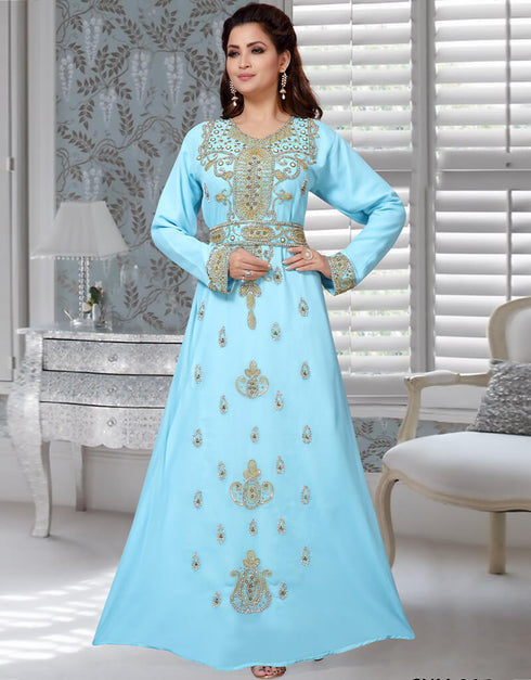 Muslimah Sky Blue Georgette Moroccan Kaftan