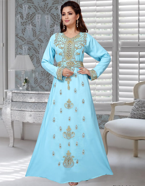 Muslimah Sky Blue Georgette Moroccan Kaftan