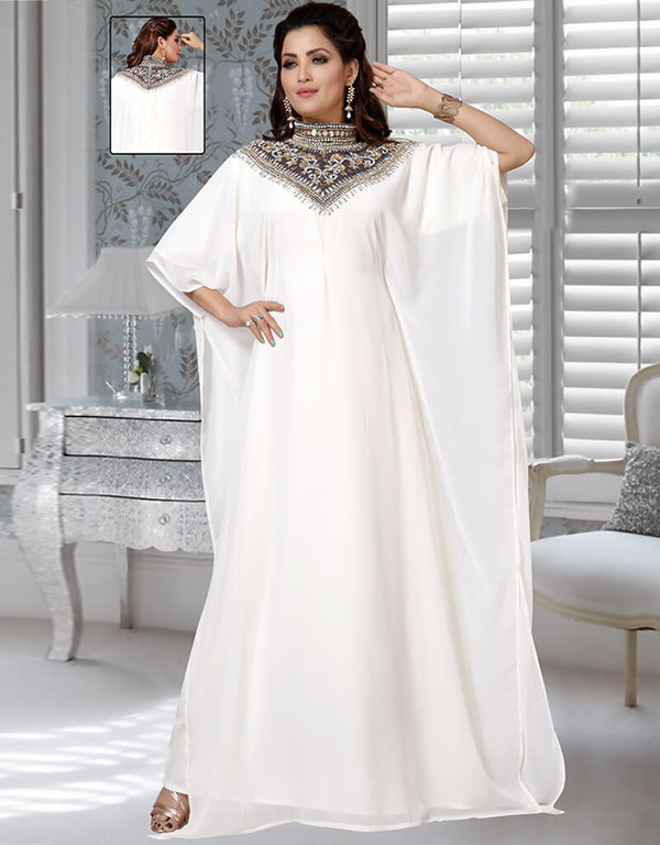 Stylist White Boat Neck Georgette Farasha
