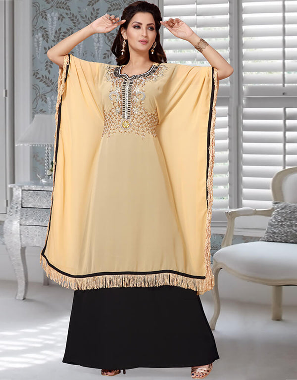 Trendy Beige and Black Georgette Farasha Kaftan