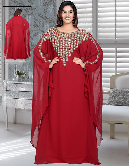 Women Maroon Georgette Embroidered Farasha