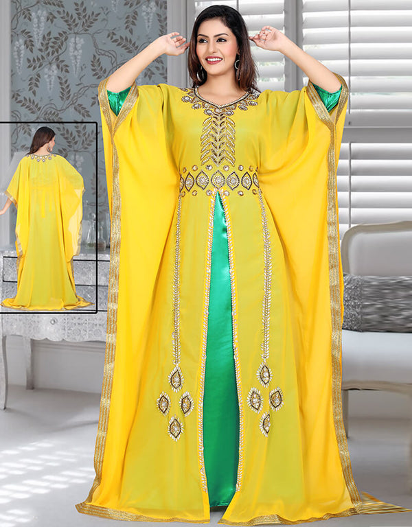 Muslimah Yellow and Green Georgette Farasha
