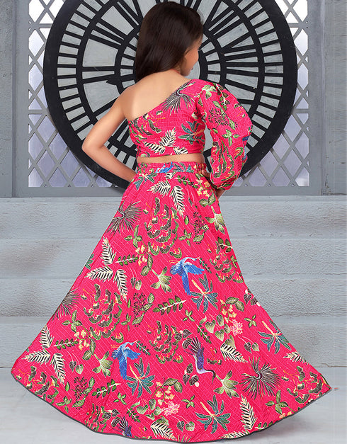 all season designer digital print work chinon sequins crochet pink kids lehenga choli chinon sequins crochet na pink uf-yaana101 Side View