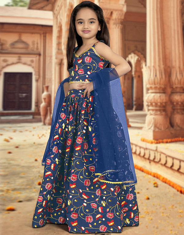 all season designer digital print work silk blue kids lehenga choli silk heavy soft net blue uf-yaana103 Front View