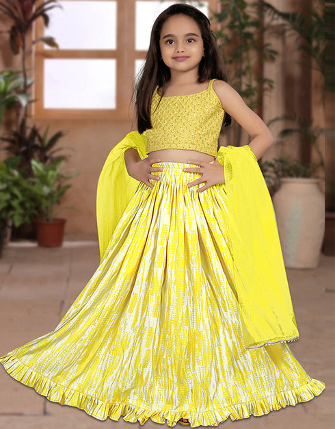 all season designer heavy sequance work gaji silk yellow kids lehenga choli silk heavy soft net yellow uf-yaana104 Front View
