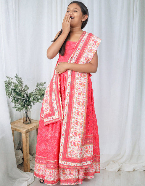 all season designer chinon sequins crochet digital print work pink kids lehenga choli chinon sequins crochet chinon sequins crochet pink uf-yaana206 Back View