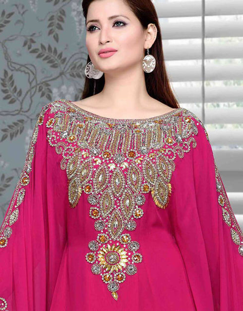 Fullsleeve Farasha with embroidery Magenta