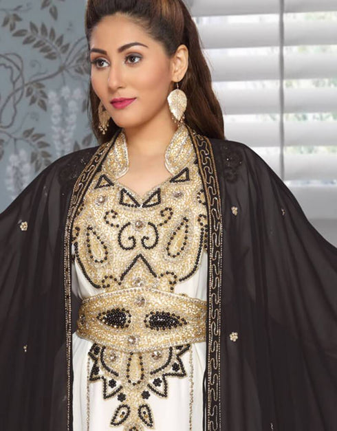 Jacket Style Kaftan With Golden Embroidery