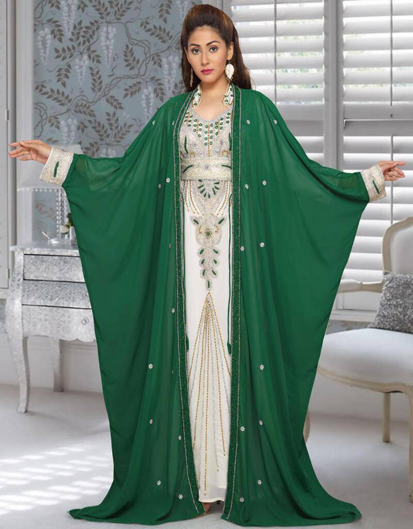 Jacket Style Kaftan With Golden Embroidery