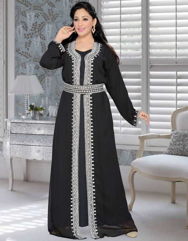 Jacket Style Party Wear Full Sleeve Kaftan With silver embroiderd