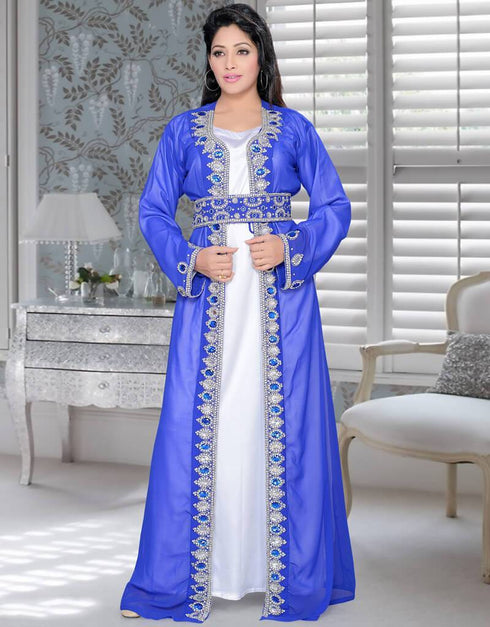 Jacket Style Party Wear Kaftan With Waist Belt