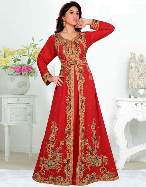 V neck Moroccan Style embroidered kaftan