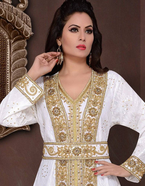 Wedding abaya gold beaded floor length