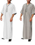 Men's Solid Button Thobe with Middle Shirt and Stand Collar