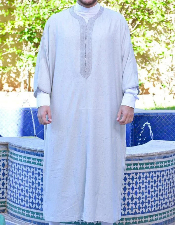 Muslim Men's Jubba Thobe: A Loose-Fitting with Traditional Embroidery