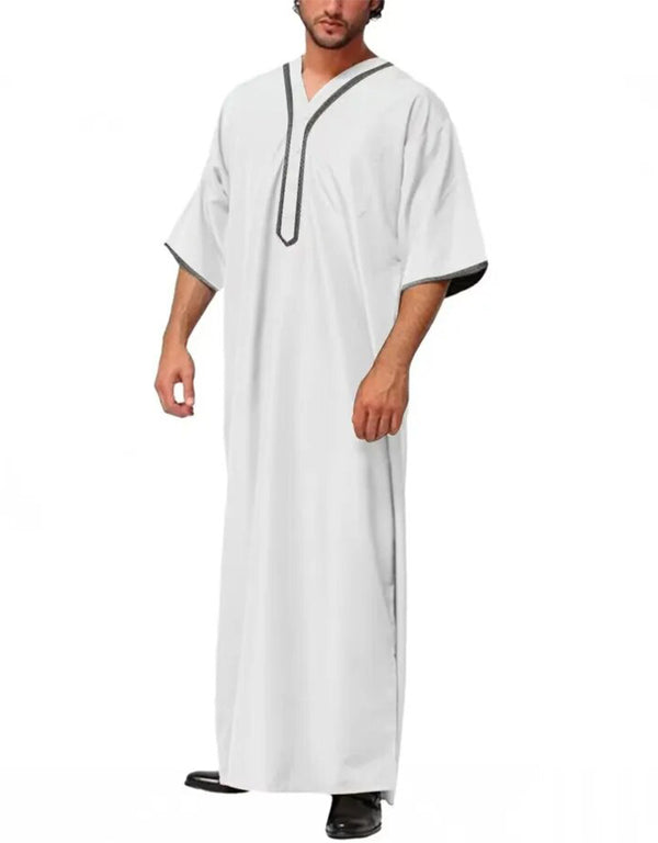 Men's Solid Button Thobe with Middle Shirt and Stand Collar