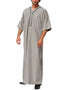 Men's Solid Button Thobe with Middle Shirt and Stand Collar