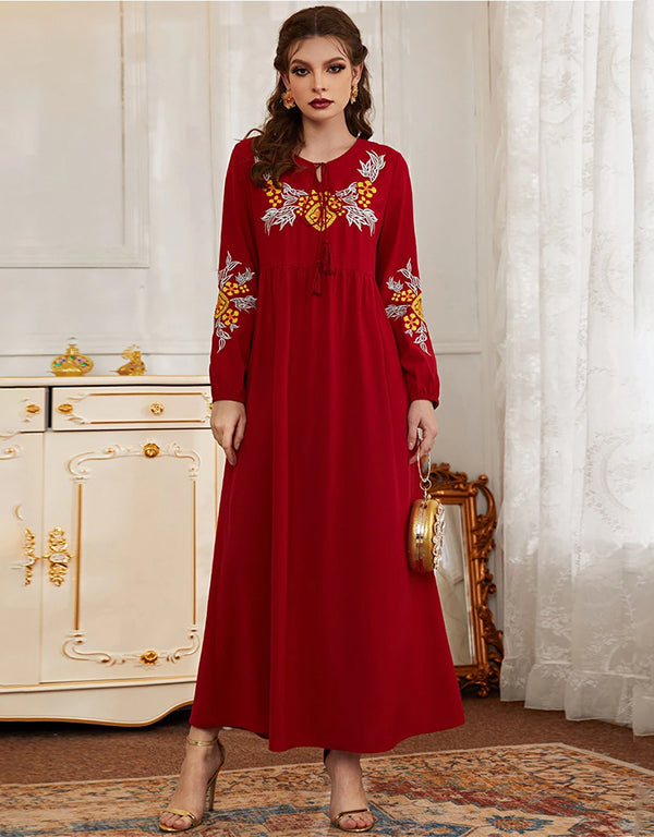 Striped Long Skirt Abaya with Embroidery Flair