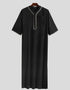 Men's Solid Button Thobe with Middle Shirt and Stand Collar
