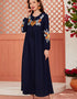 Striped Long Skirt Abaya with Embroidery Flair