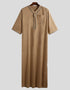 Men's Solid Button Thobe with Middle Shirt and Stand Collar