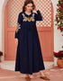 Striped Long Skirt Abaya with Embroidery Flair