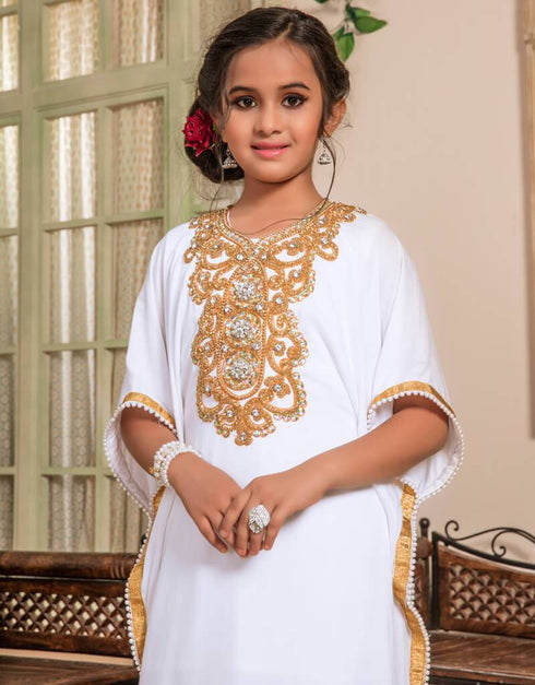 farasha style Golden Embroidered kids kaftan