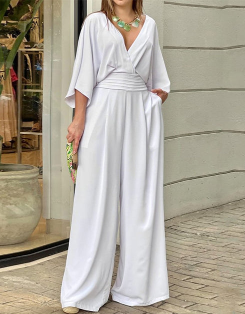 Women Jumpsuit Summer Short Bat Sleeve V Neck Backless Casual Pants Romper High Streetwear For Women