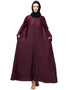 Chic Front-Open Zip Abaya for Daily Wear In the Shade Of Wine