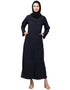 Modest Abaya with open front and coat-style collar In the Color Navy Blue