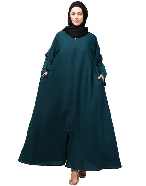 Dubai Long-Sleeved Abaya with Flared Hem for a Sophisticated Look In Color Teal Blue