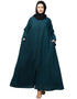 Dubai Long-Sleeved Abaya with Flared Hem for a Sophisticated Look In Color Teal Blue
